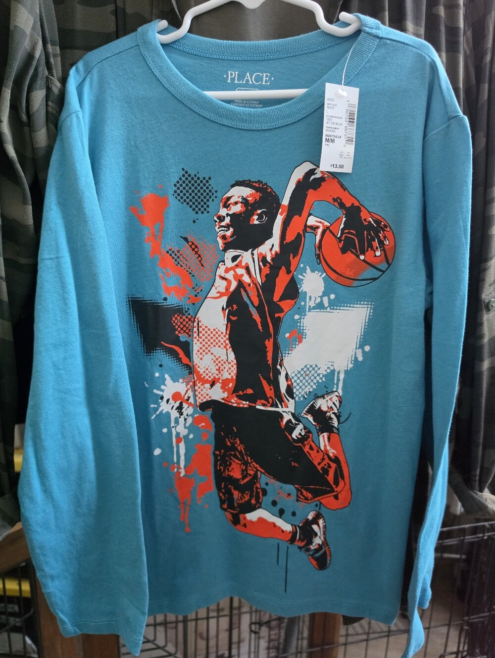 Childrens Place Teal Long-Sleeve Basketball Graphic Tee with Orange & Black